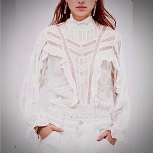 NWT IRO Paris Nea Blouse Ruffle Lace Ecru XS Made in France XS MSRP $375